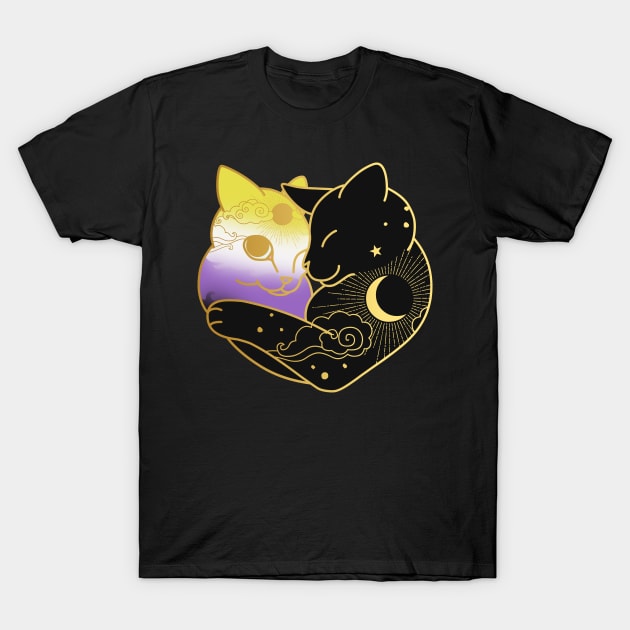 Nonbinary Celestial Cat Heart T-Shirt by Psitta